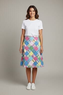 Brooks Brothers Sz 10 Madras Plaid Patchwork Skirt Knee Length Preppy Coastal